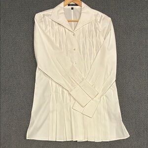 White Pleated Front Button-Down Blouse